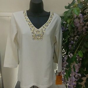 Ruby Rd. Bedazzled Glitterati 3/4 Sleeve Top